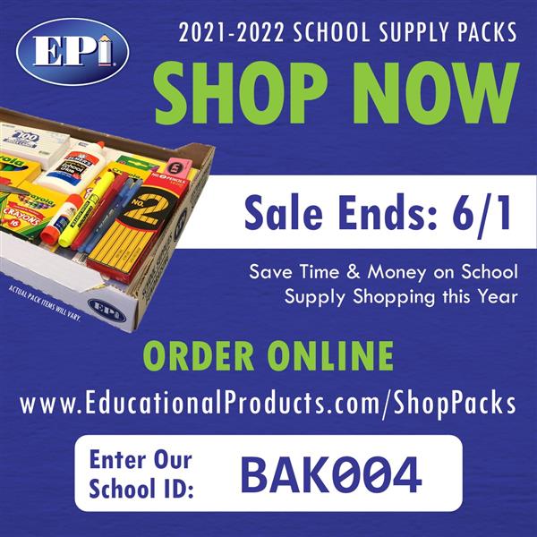 School Supply Packs - Shop Now - Sale ends 6/1 www.educationalproducts.com/shoppacks School ID BAK004